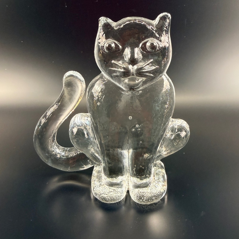 Kosta Boda Bertil Vallien Glass Cat Figurine Large Zoo Series Swedish Modern